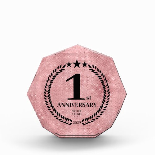  Pink Glitter Style 1st Anniversary Business Logo