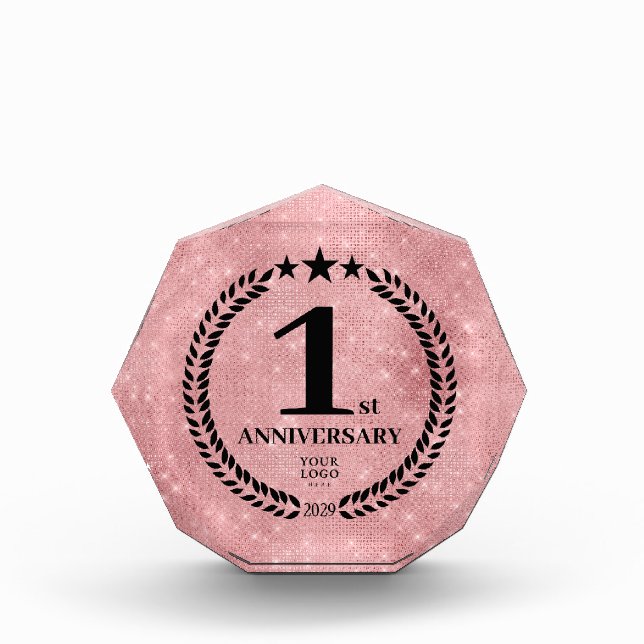  Pink Glitter Style 1st Anniversary Business Logo Acrylic Award (Front)