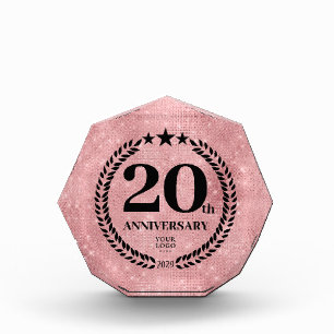 Pink Glitter Style 20th Anniversary Business Logo Acrylic Award