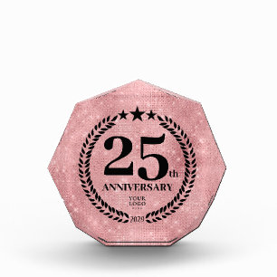 Pink Glitter Style 25th Anniversary Business Logo Acrylic Award