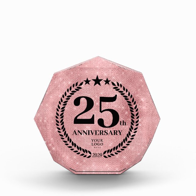  Pink Glitter Style 25th Anniversary Business Logo Acrylic Award (Front)