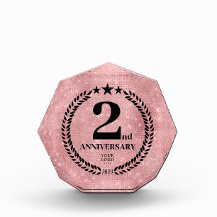 Pink Glitter Style 2nd Anniversary Business Logo Acrylic Award