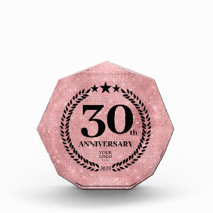 Pink Glitter Style 30th Anniversary Business Logo Acrylic Award