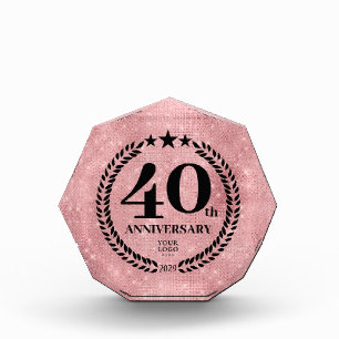  Pink Glitter Style 40th Anniversary Business Logo Acrylic Award
