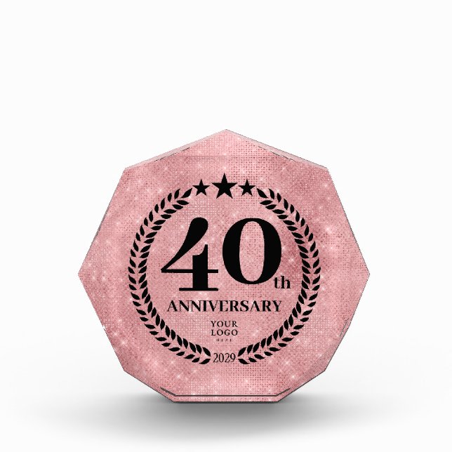  Pink Glitter Style 40th Anniversary Business Logo Acrylic Award (Front)