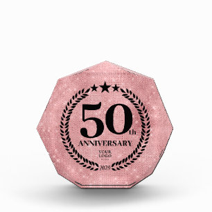 Pink Glitter Style 50th Anniversary Business Logo Acrylic Award