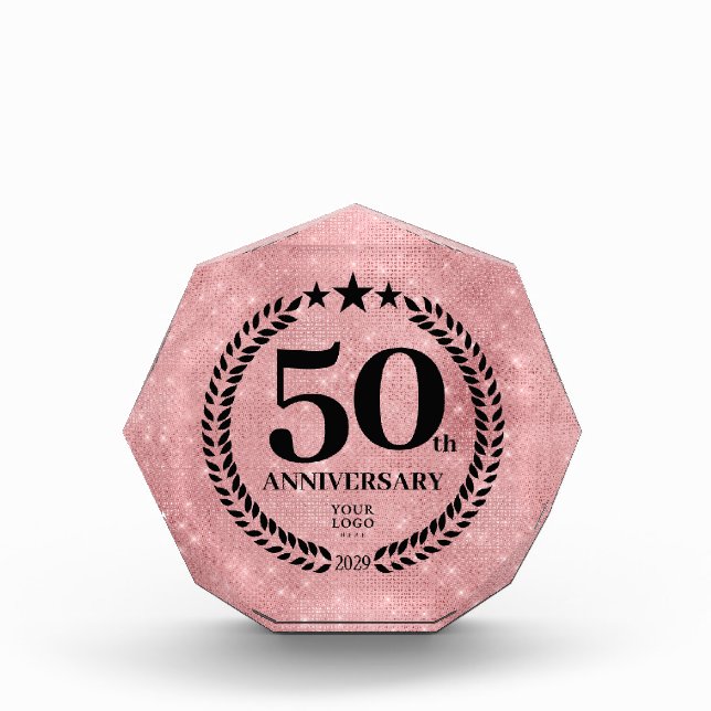  Pink Glitter Style 50th Anniversary Business Logo Acrylic Award (Front)