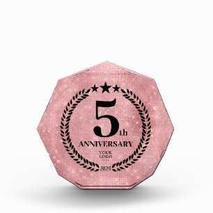 Pink Glitter Style 5th Anniversary Business Logo Acrylic Award