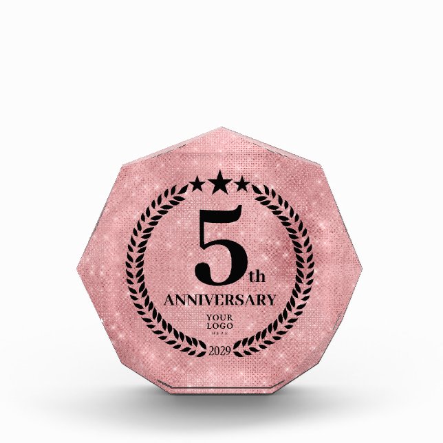  Pink Glitter Style 5th Anniversary Business Logo Acrylic Award (Front)