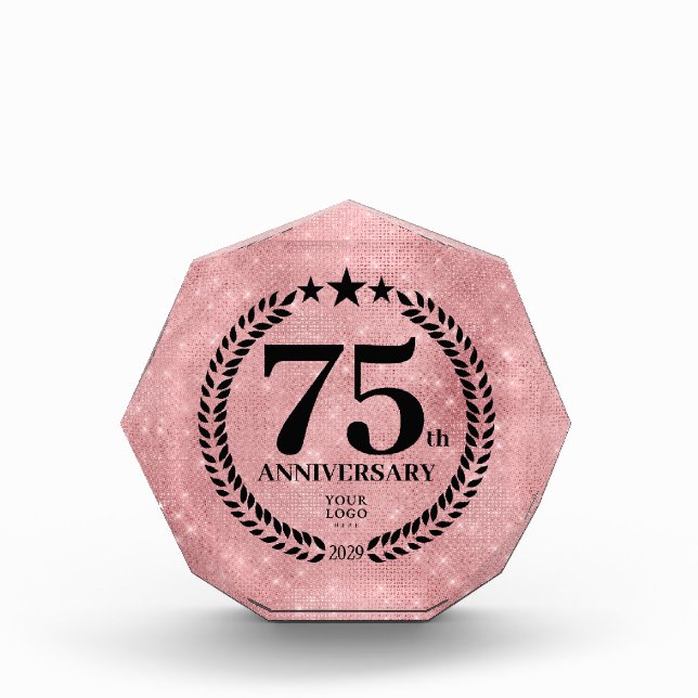  Pink Glitter Style 75th Anniversary Business Logo Acrylic Award (Front)