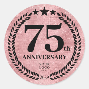Pink Glitter Style 75th Anniversary Business Logo Classic Round Sticker