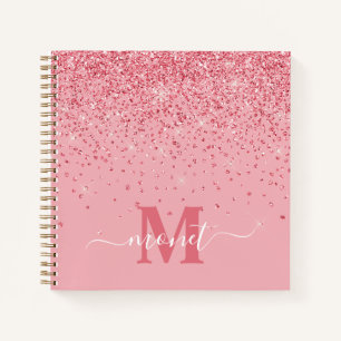 Pink Glitter Stylish Monogrammed Notebook