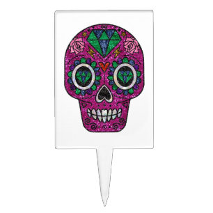 pink glitter sugar skull cake topper