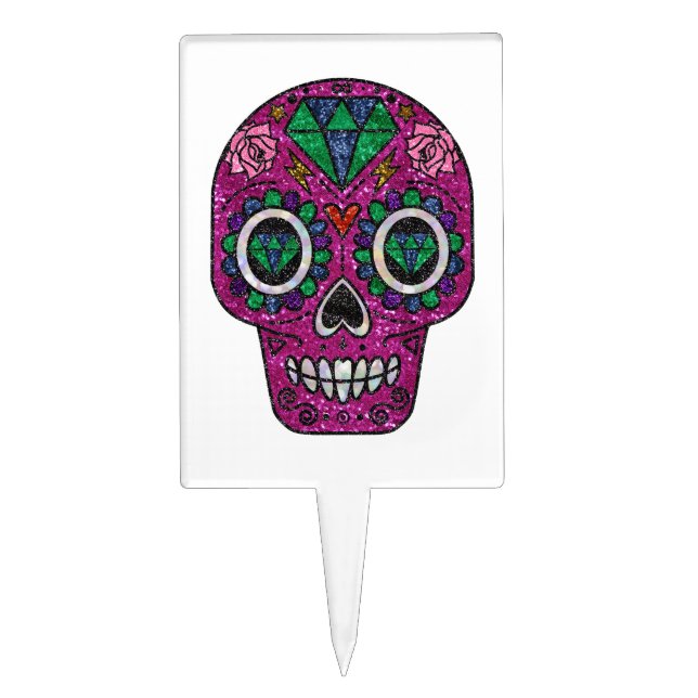 pink glitter sugar skull cake topper (Front)