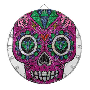 pink glitter sugar skull dart board