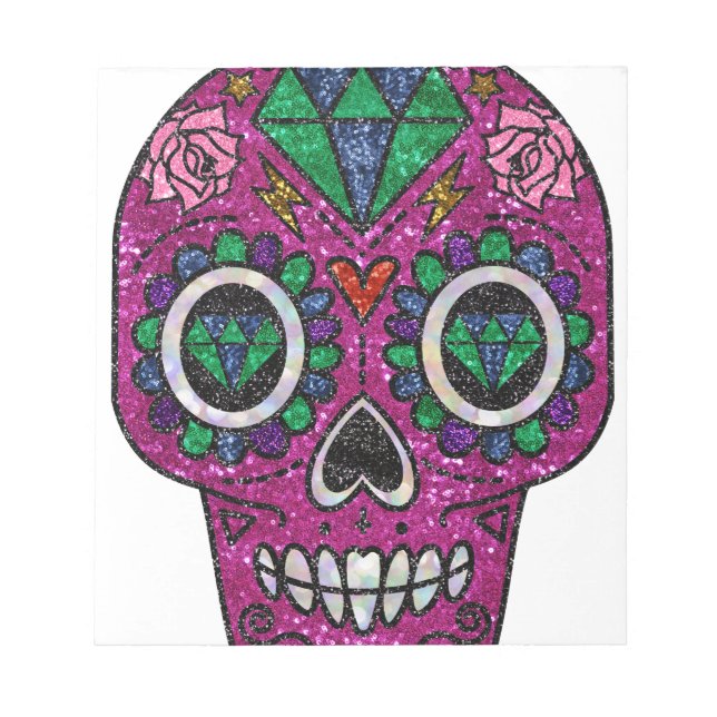 pink glitter sugar skull notepad (Front)