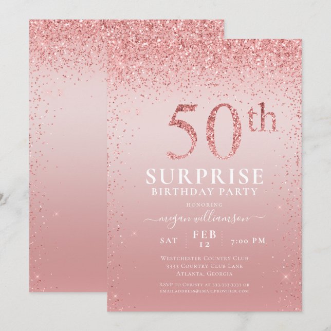 Pink Glitter Surprise 50th Birthday Invitation (Front/Back)
