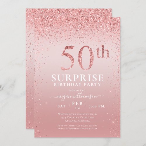 Pink Glitter Surprise 50th Birthday Invitation