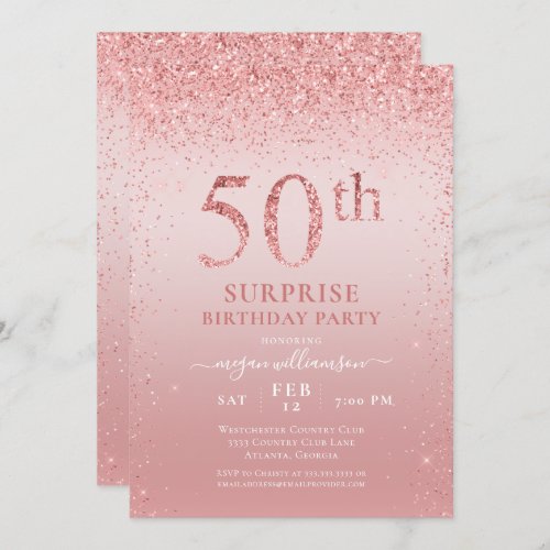 Pink Glitter Surprise 50th Birthday Invitation