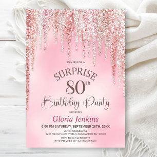 Pink Glitter Surprise 80th Birthday Party Invitation