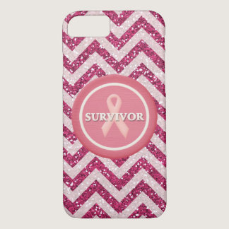 Pink Glitter Survivor Pink Ribbon iPhone Case