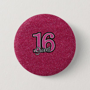 Pink Glitter SWEET16 Pinback Button
