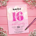 Pink Glitter Sweet 16 Birthday Chic Girly Balloons Invitation<br><div class="desc">“Happy Sweet 16”. Send out this stunning, simple, festive, modern, personalized party invitation for an event to remember. Bold, graphic, black typography and handwritten script overlay a hot pink glitter “16”, blush pink balloons and gold sparkly string lights on a soft light pink background. Personalize the custom text with your...</div>