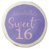 Pink Glitter Sweet 16 on Purple Birthday Sugar Cookie (Front)