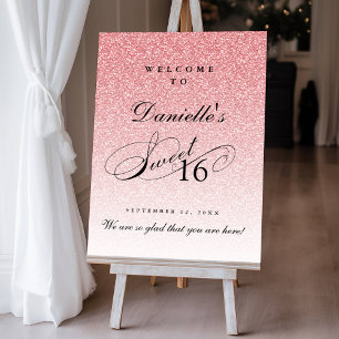 Pink Glitter Sweet 16 Personalized Welcome Foam Board