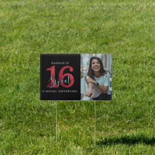 Pink Glitter Sweet 16   Photo Birthday Yard Sign