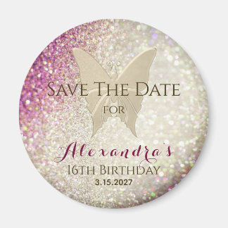 Pink Glitter Sweet 16 Save the Date Invitation Magnet