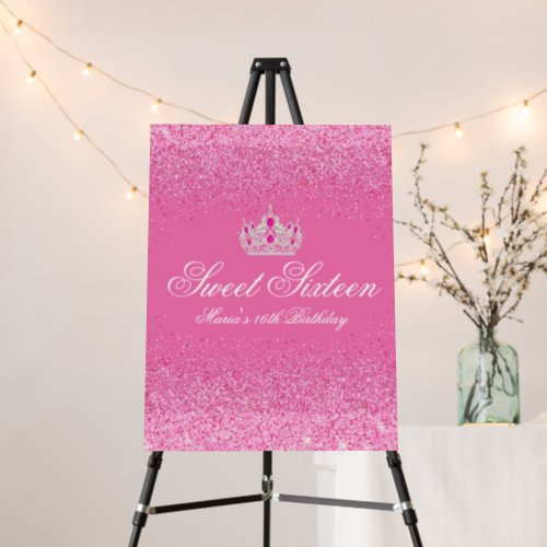 Pink Glitter Sweet 16 Welcome Sign
