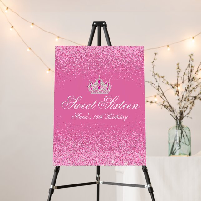 Pink Glitter Sweet 16 Welcome Sign (In Situ (Stand))
