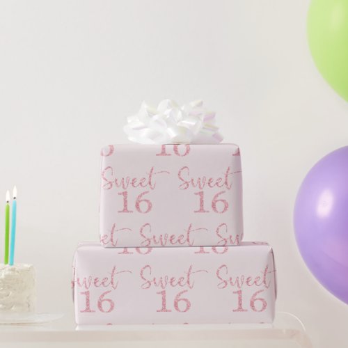 Pink Glitter Sweet 16 Wrapping Paper