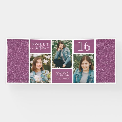 Pink Glitter Sweet Sixteen 16th Birthday Banner