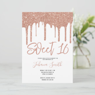 Pink Glitter Sweet Sixteen Girl Birthday Party Invitation