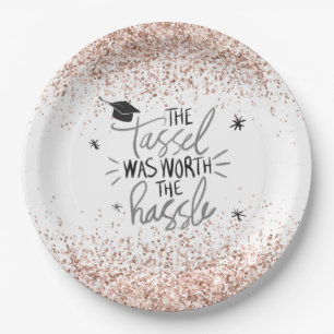 Pink Glitter Tassel Worth the Hassle Graduation  Paper Plates