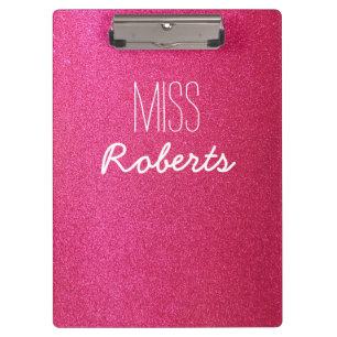 Pink Glitter Teacher (Customizable) Clipboard