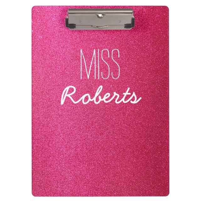 Pink Glitter Teacher (Customizable) Clipboard (Front)