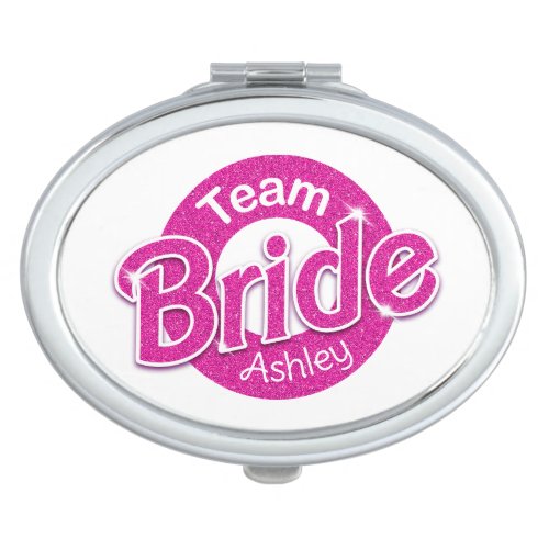 Pink Glitter Team Bride Compact Mirror