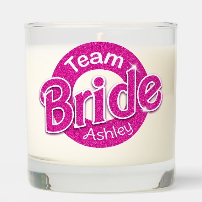 Pink Glitter Team Bride Scented Candle (Front)