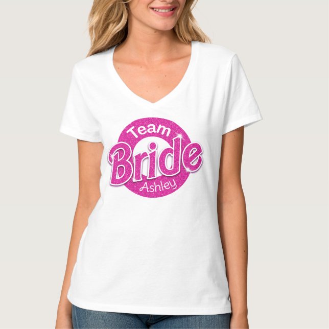 Pink Glitter Team Bride T-Shirt (Front)