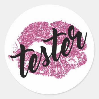 Pink Glitter Tester Stickers by TheLipstickLady at Zazzle
