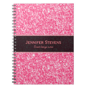 Pink Glitter Texture Black Accent Notebook
