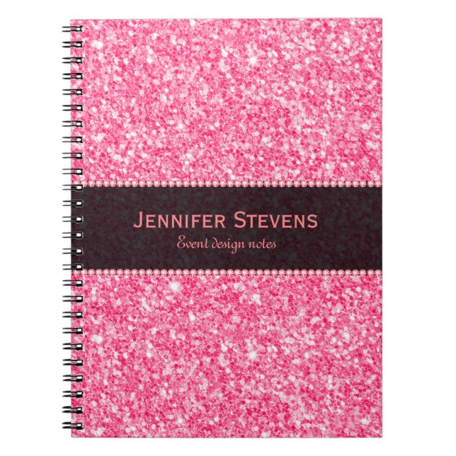 Pink Glitter Texture Black Accent Notebook (Front)