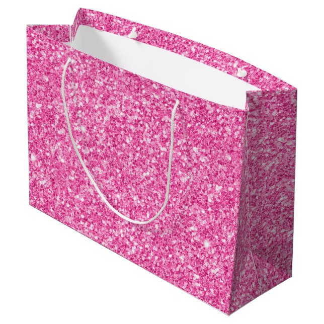 Pink Glitter Texture Print Large Gift Bag (Back Angled)