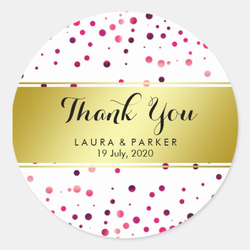 Pink Glitter Thank You Wedding Confetti Classic Round Sticker