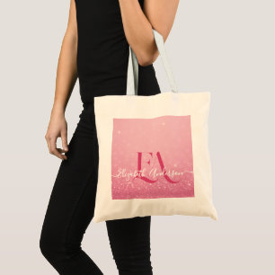 Pink Glitter Tote Bag with Initials & Name