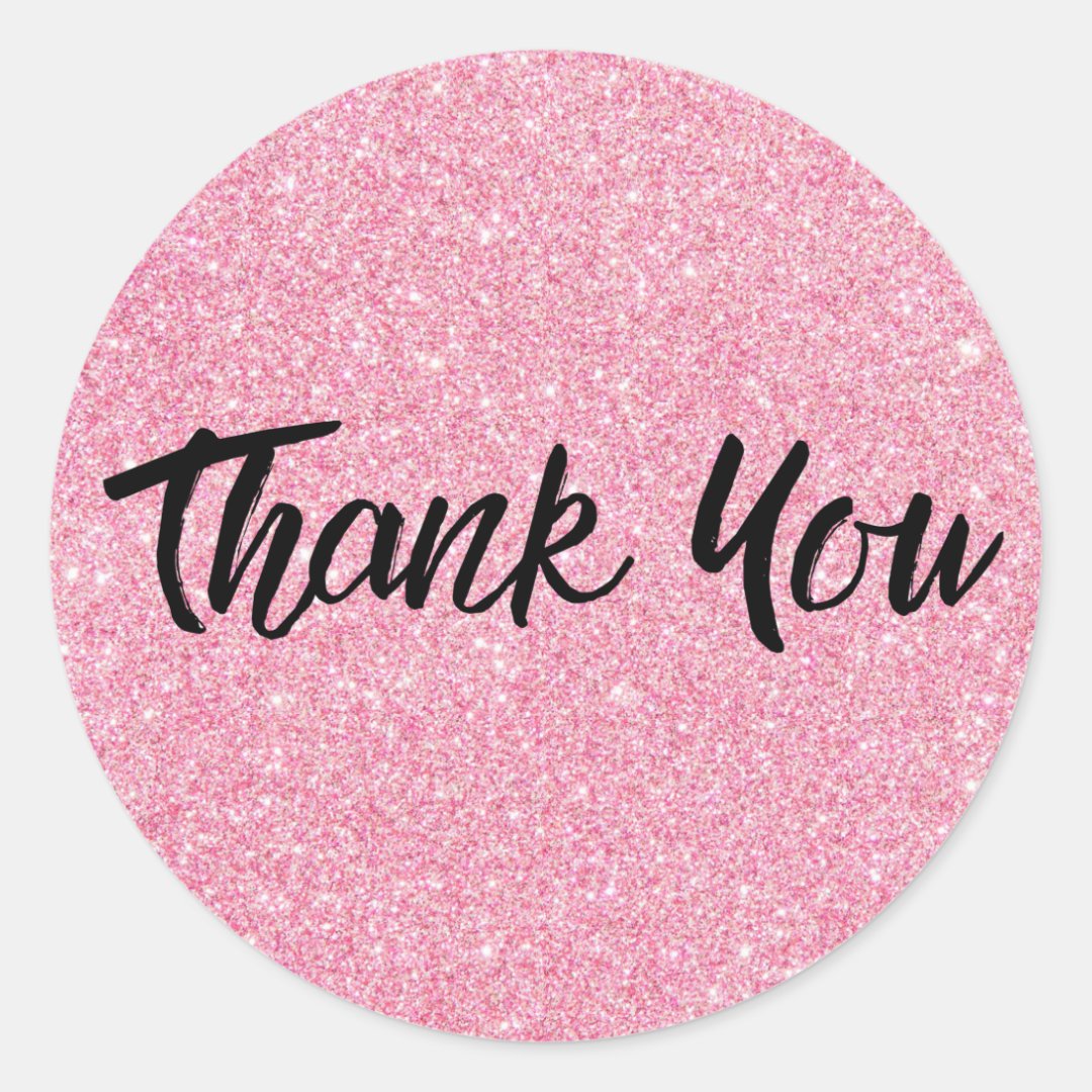 Pink Glitter Trendy Thank You Classic Round Sticker | Zazzle
