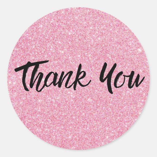 Pink Glitter Trendy Thank You Classic Round Sticker (Front)
